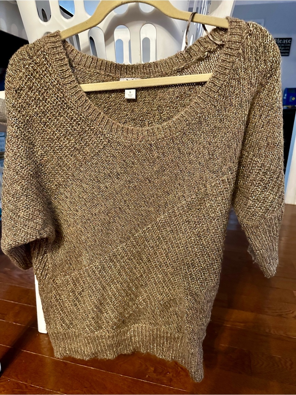 Worthington 3 quarter sleeve S Knit Sweater in Metallic Taupe